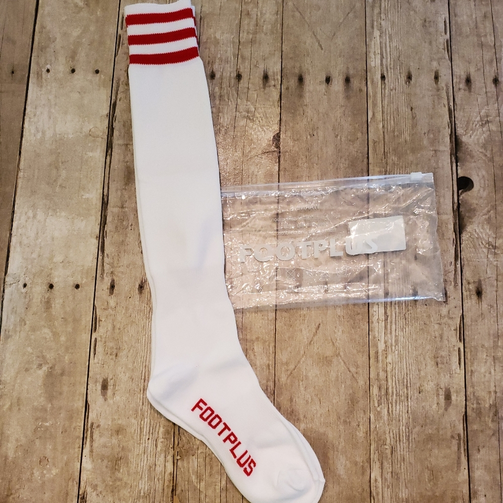 NEW Footplus White & Red Athletic Knee Socks